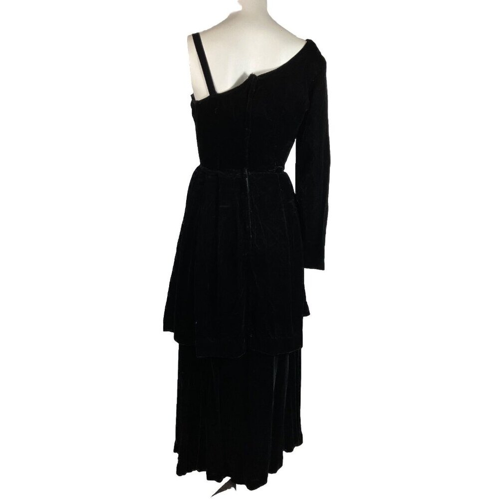 SEXY 40s 50s Strapy Shoulder + Full Sleeve Velvet Cocktail Dress Gown One Peplum - Picture 4 of 6